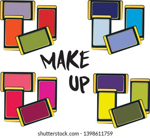 eye shadow make up, Hand drawn cosmetics set. Make up, eye shadows, brush - Fashion illustration vector object isolated on white background