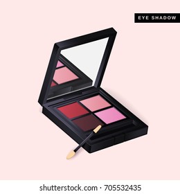 Eye shadow mockup, close up look at makeup product in 3d illustration isolated on pink background