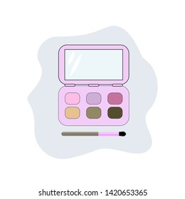 Eye shadow palette with brush flat vector icon