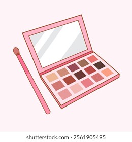 Eye Shadow Palette With Brush and Mirror Vector Illustration