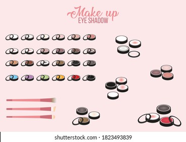 Eye shadow palette, colorful concealer and brushes, isolated. 
Vetorial Illustration. 