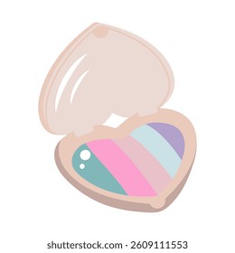 Eye shadow palette in the form of heart. Cartoon flat illustration.