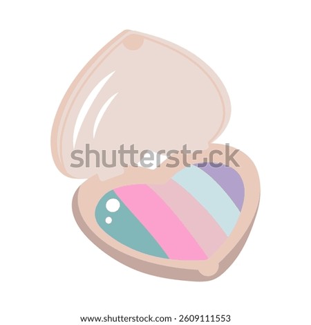 Eye shadow palette in the form of heart. Cartoon flat illustration.