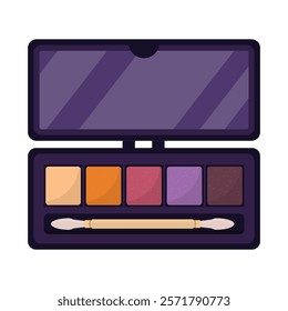 Eye shadow palette. Makeup products flat vector illustration isolated on transparent. Cosmetics, facial makeup pack. Beauty salon accessories. Woman fashion object.