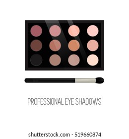 Eye shadow palette.Vector illustration.Make up.Decorative cosmetics isolated on white background.Professional eye shadows of pink,grey,cream,brown colors.Concept for fashion blogs,magazines,eps10.