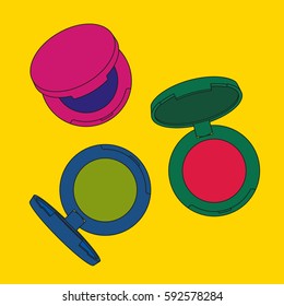 Eye shadow singles. Pop art image. Illustrated beauty dictionary.