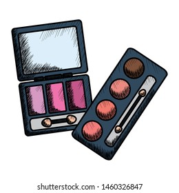 eye shadows with brush and mirror make up drawing