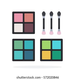 Eye shadows with brushes vector flat material design object. Isolated illustration on white background.