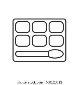 Eye shadows linear icon. Thin line illustration. Eye shadows box with brush contour symbol. Vector isolated outline drawing