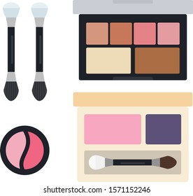 Eye shadows in open cases with applicators top view vector icon flat illustration isolated on white