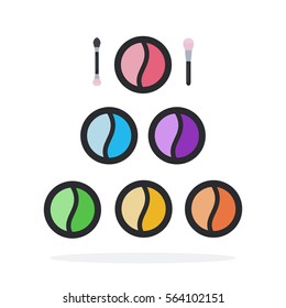 Eye shadows in round boxes vector flat material design object. Isolated illustration on white background.