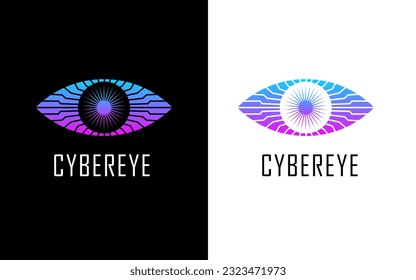 eye shape abstract logo design with the concept of future, technology, cyberspace, internet network and security