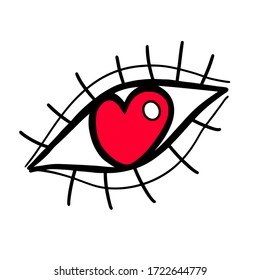 Ojos en forma de corazón. Ilustración vectorial romántica aislada en fondo blanco.