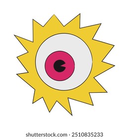 Forma de olho como sol brilhante retro, ilustração vintage com cor amarela dominante
