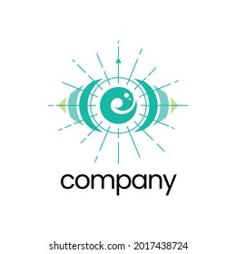 Eye shape logo with sunlight, eyeball shaped with letter E