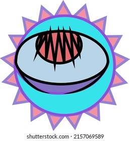 It is an eye shaped like a sun. Vector illustration was created for stickers and logotypes.