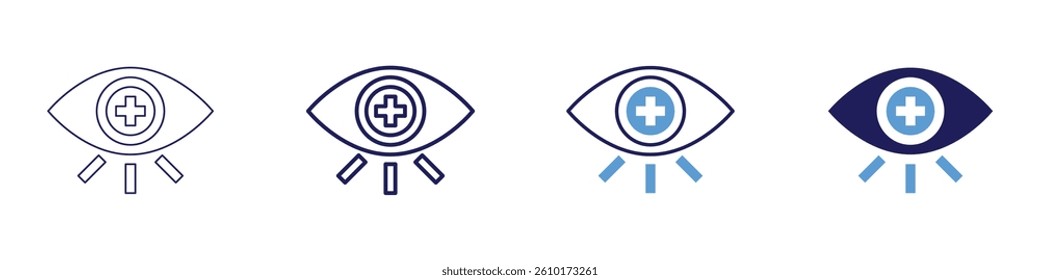 Eye sharpness testing method icon in 4 different styles. Thin Line, Line, Bold Line, Duotone. Duotone style. Editable stroke.