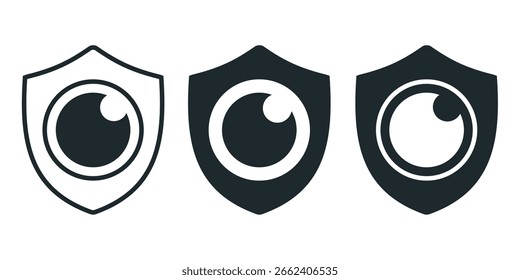 Icono de ojo y escudo. Vector de ilustración