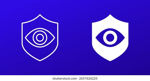 Ícones de olho e escudo em design sólido e em linha, vetor