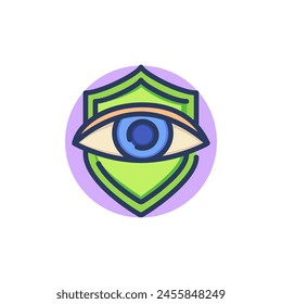 Eye in shield line icon. Vision, watching, observing outline sign. Insurance and protection concept. Vector illustration for web design and apps