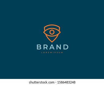 Eye And Shield Monitoring Logo Icon. Security, Protection, Guard, Vision, Defense, Video Monitoring Symbol. Vector Illustration.