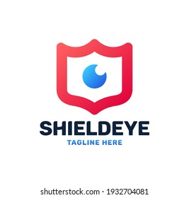 Eye And Shield Monitoring Logo Icon. Security, Protection, Guard, Vision, Defense, Video Monitoring Symbol. Vector