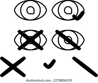 eye show hide and check icons vector set