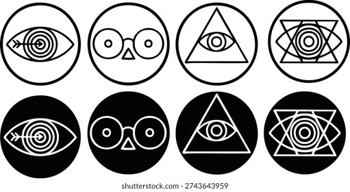 Eye Sight Vision Silhouette Set in Bold Black Color Isolated on White Background Highly Detailed