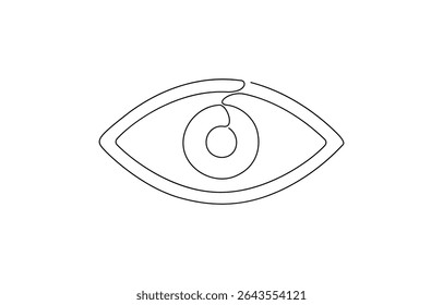 Eye sign in continuous line drawing style. Line art of human eye sign. Vector illustration. Abstract background,  Hand drawn human eye with wave lines, Single continuous one line art female watch.