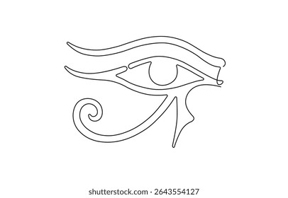 Eye sign in continuous line drawing style. Line art of human eye sign. Vector illustration. Abstract background,  Hand drawn human eye with wave lines, Single continuous one line art female watch.
