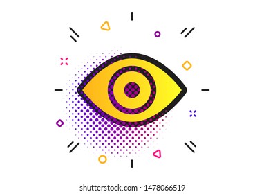 Eye sign icon. Halftone dots pattern. Publish content button. Visibility. Classic flat eye icon. Vector