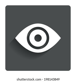 Eye sign icon. Publish content button. Visibility. Gray flat button with shadow. Modern UI website navigation. Vector