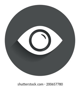 Eye sign icon. Publish content button. Visibility. Circle flat button with shadow. Modern UI website navigation. Vector