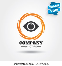 Eye sign icon. Publish content button. Visibility. Business abstract circle logo. Logotype with Thank you ribbon. Vector