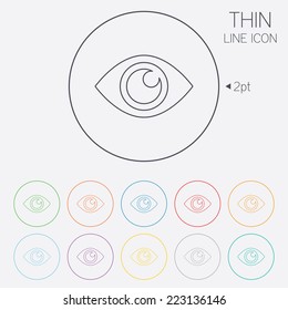Eye sign icon. Publish content button. Visibility. Thin line circle web icons with outline. Vector
