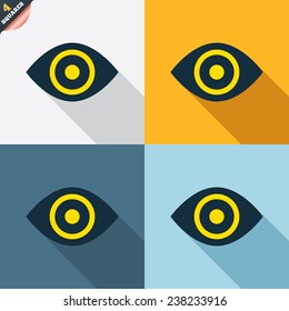 Eye sign icon. Publish content button. Visibility. Four squares. Colored Flat design buttons. Vector
