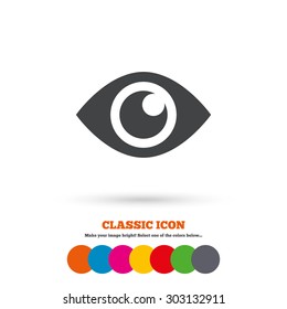 Eye Sign Icon. Publish Content Button. Visibility. Classic Flat Icon. Colored Circles. Vector