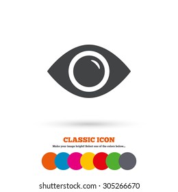 Eye Sign Icon. Publish Content Button. Visibility. Classic Flat Icon. Colored Circles. Vector