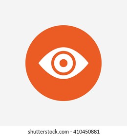 Eye sign icon. Publish content button. Visibility. Orange circle button with icon. Vector