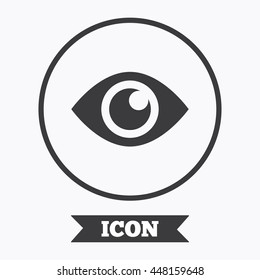 Eye sign icon. Publish content button. Visibility. Graphic design element. Flat symbol in circle button. Vector