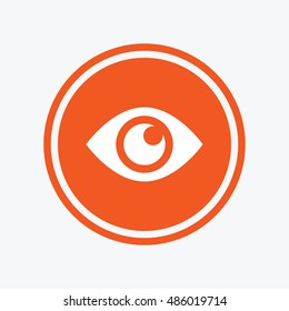 Eye sign icon. Publish content button. Visibility. Graphic design element. Flat eye symbol on the round button. Vector