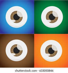 Eye sign icon. Publish content button. Visibility. Circle buttons with long shadow. 4 icons set. Vector