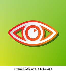 Eye sign illustration. Contrast icon with reddish stroke on green backgound.