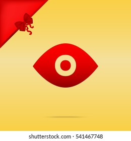 Eye sign illustration. Cristmas design red icon on gold background.