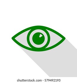 Eye sign illustration. Green icon with flat style shadow path.