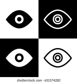 Eye sign illustration. Vector. Black and white icons and line icon on chess board.