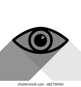 Eye sign illustration. Vector. Black icon with two flat gray shadows on white background.