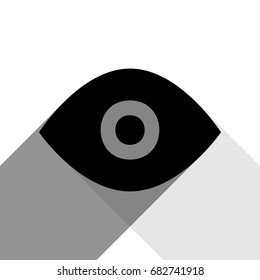 Eye sign illustration. Vector. Black icon with two flat gray shadows on white background.