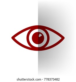 Eye sign illustration. Vector. Bordo icon on white bending paper background.