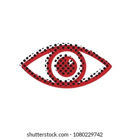 Eye sign illustration. Vector. Brown icon with shifted black circle pattern as duplicate at white background. Isolated.